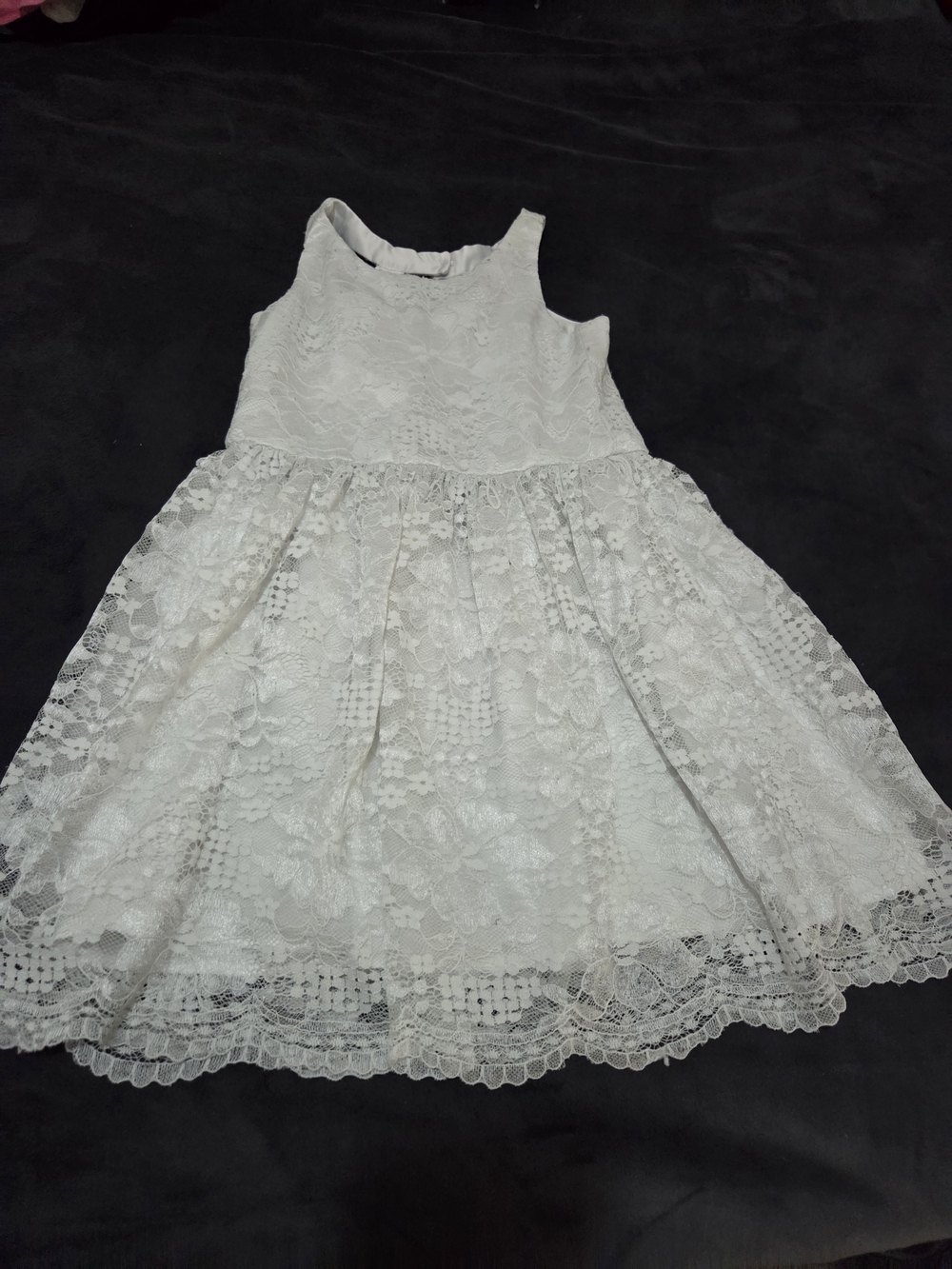 Place White Lace Overlay Sleeveless Dress for Girls